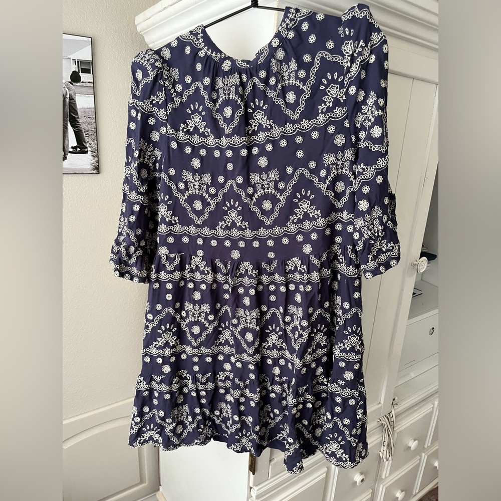 Navy Printed Ruffle Hem Mini Dress - Picture 4 of 13